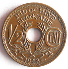 1938 FRENCH INDOCHINA 1/2 CENTIME - AU - Excellent Vintage Coin - Lot #Y6