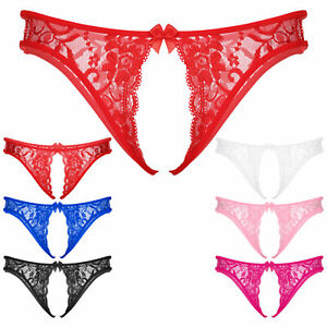 US Mens Crotchless Floral Lace Panties Bowknot Briefs T-Back Thongs Underwear