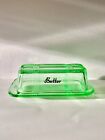 GREEN DEPRESSION STYLE GLASS COVERED BUTTER DISH, Vintage, Retro Farmhouse, Bowl