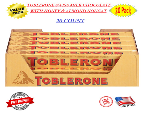 Toblerone Swiss Milk Chocolate with Honey & Almond Nougat, 20 - 3.52 oz. Bars