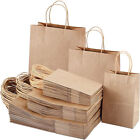 1-100X Kraft Flat Paper Bags Brown with handles Gift Retail Merchandise Shopping