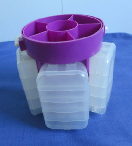 Round Crafting Storage Organizer Removable Containers Carry Handle 5 Sides 6x6