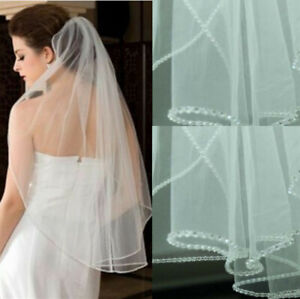 New White/Ivory Elbow Length Rhinestone Edge Wedding Bridal Veil With Comb