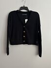 New Abercrombie & Fitch XS Black Ribbed Crop Button Cardigan Sweater Boxy V Neck