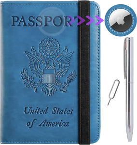 Airtag Passport Holder Cover Wallet Travel Essentials RFID Blocking Leather Case