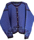 Gorgeous Blue Violet Dale of Norway Vintage Cardigan Sweater 100% New Wool XL