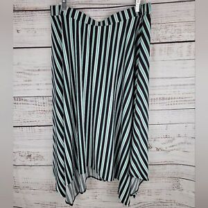 Lane Bryant Black White Aqua Striped Elastic Waist Asymmetrical Skirt Size 18/20
