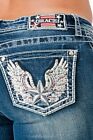 Grace in LA Women's Americana Star Wing Embroidered Pocket Stretch Bootcut Jeans
