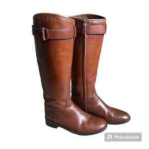 Tory Burch Brown Leather Riding Boots Knee High Women's Size 9M Zip Closure