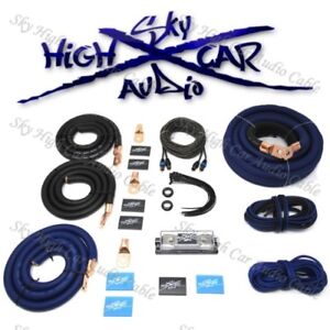 1/0 Ga AWG Amp Kit and 1/0 GA Big 3 Upgrade Blue Black Sky High Car Audio
