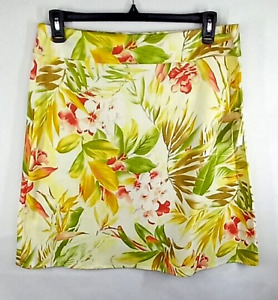 Judith Hart Collection Womens Size 14 Tropical Floral Yellow Stretch Mid Skirt