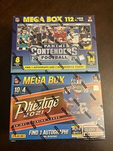 (2) 2021 Panini Contenders And Prestige NFL Football Mega Box Lot of 2 Boxes
