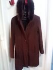 Vintage Forecaster Burgundy Lambs Wool Fox Fur Trim Trench Coat Womens Size 8