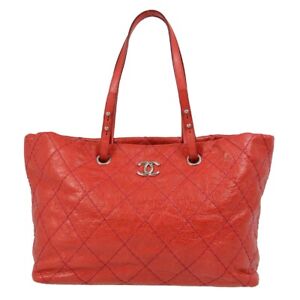 Chanel Red Caviar Wild Stitch Tote Handbag KK00620