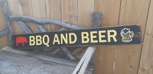 BBQ & BEER with Pig Wood Sign/Bar/Patio/Deck/Distressed/Man Cave/Gift for him