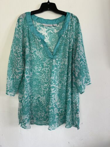 Sag Harbor Womens Lightweight Blue Watercolor Tunic Top, Size 2X