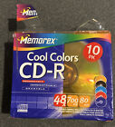 Memorex Cool Colors CD-R 10 Pack Recordable Blank CDs Cases 48x 700 MB 80 Minute