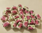 Vtg Painted Pink Floral Flower Rectangular Ceramic Craft Jewelry Beads 3/4