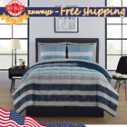 King Size Blue Stripe Reversible 7-Piece Bed in a Bag Comforter Set w/ Sheets US