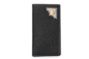 Western Bifold Wallet Black Checbook Genuine Leather Gold Silver Rooster Wallet