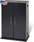 Black Wooden Media Storage Cabinet CD DVD Organizer Shelves Locking Rack Stand