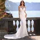 Mermaid Wedding Dress V-Neck Spaghetti Straps Lace Applique Backless Bridal Gown