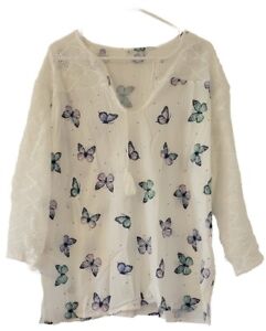 Women's Butterfly Print 3/4 Sleeve Top Blouse Size XL