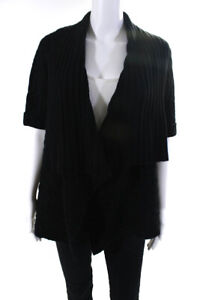 Magaschoni Womens Cable Knit Short Sleeve Cardigan Sweater Black Cashmere XS
