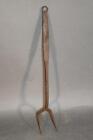 A NICE EARLY 18TH C NEW ENGLAND WROUGHT IRON TASTING FORK IN OLD SURFACE