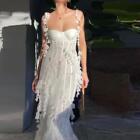 New Women's Sleeveless Stylish Botanica White Sleeveless Petal Gown Party Dress