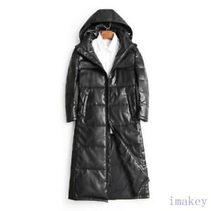 Mens Winter Overknee Long Down Jackets Hooded Trench Coat Thicken Warm Black New