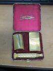 Antique 1920's  Gillette  Gold Tone  Shaving Travel Kit in Fancy Case
