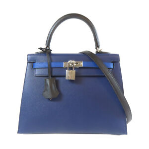 HERMES PHW Kelly 25 2 Way Shoulder Handbag Epsom Leather Blue France