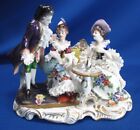 HIGHLY DETAILED VOLKSTEDT DRESDEN PORCELAIN TEAPARTY FOR 3  FIGURINE