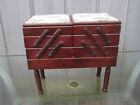 Vintage Tapestry Accordion Fold Out 3-Tier Wood  Sewing Box Basket Chest