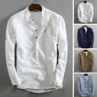 Men's Cotton Slim Fit Henley T-shirt Tops Long Sleeve Casual Button Smart Shirts
