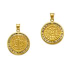 Saint St Benedict Medal Pendant 14K Solid Yellow Gold Religious Charm Two Sided