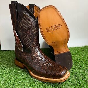 Men Western Cowboy Square toe Embossed Hand tooled Boots Bota Cincelada Est.697