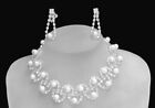 Rhinestone Necklace, Earrings ~ Clear w/white Faux Pearl Costume, Bridal, Prom#2
