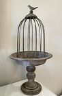 Vintage Grey Small Iron Bird Cage w/ Stand Rustic Ornate Details Design