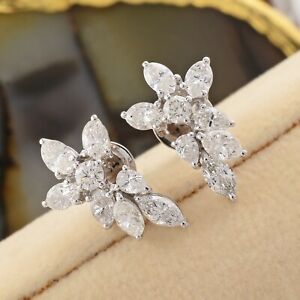 Natural H/SI Diamond Stud Cluster Earrings Solid 14k White Gold Jewelry 2.30 Ct.