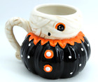 JOHANNA PARKER Halloween Mummy Ceramic Mug Black Orange Cream One Eye