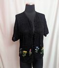 Vintage TEDDI Open Knit Black Floral Cardigan Size XL *fits smaller Sweater