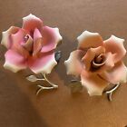 New Listing2 Vintage Capodimonte Rose Flowers Porcelain Figurine Silver Tone Stems