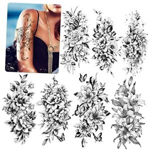 12 Sheets Half Arm Flowers Temporary Tattoos for Women,Fake Tattoos Flower C