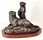 Bronzed Otters Cast Resin Sculpture Signed Sandra May Alaskan Artist