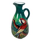 Peruvian Hand Painted Pitcher Vase Parrot Toucan Tropical Birds