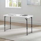 Mainstays White 4 Foot Adjustable Height Folding Plastic Table, Easy Fold