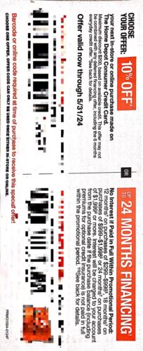 New ListingHome Depot Coupon 10% off or 24 month financing In-Store or Online Exp 05/31/24