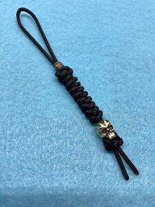 275 Paracord Knife Lanyard Black With Brass Skull Bead